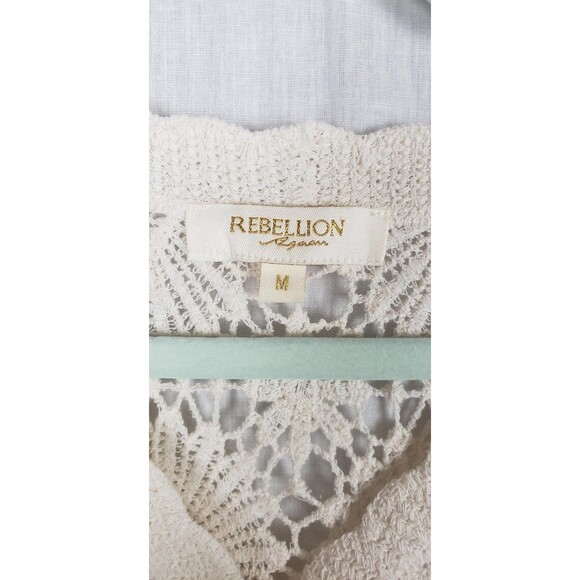 Rebellion Sweater M Cropped Open Knit Crochet Button Up Boho Floral Top Casual - Picture 3 of 9